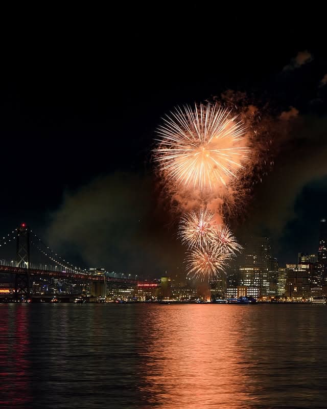 San Francisco fireworks over the Bay Bridge